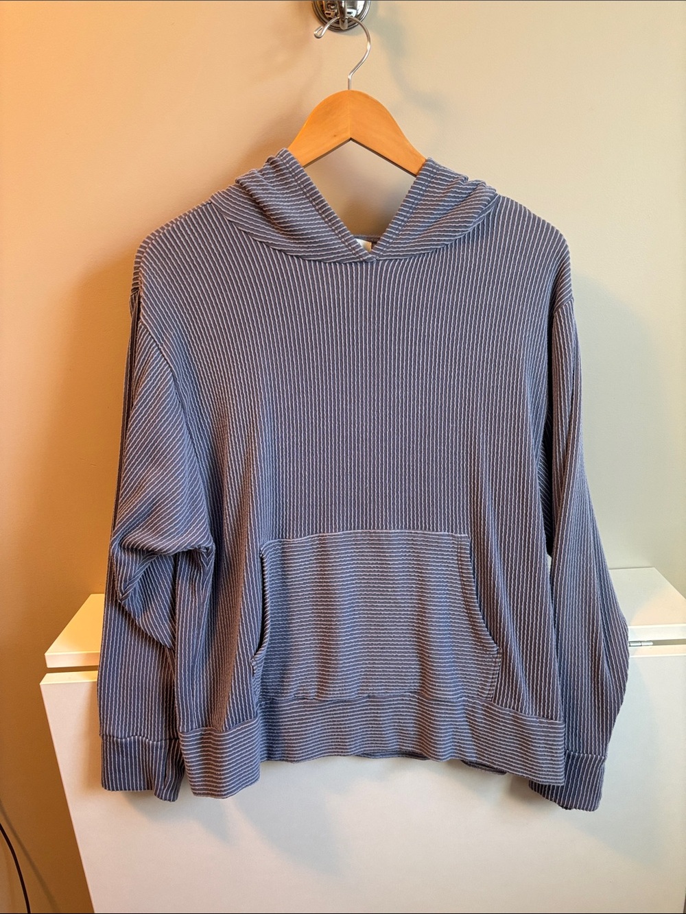 Grace & Lace corded pullover Sweater with hood in Dusty Blue